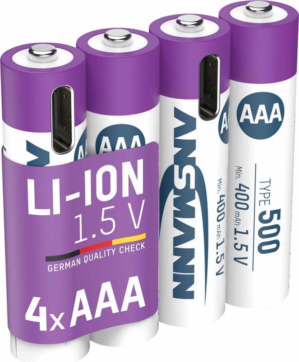 Actual product image Ansmann LR03 USB-C Micro (AAA) rechargeable battery Li-Ion 500 mAh 1.5 V 4 pcs. (4 pcs., AAA, 400 mAh)