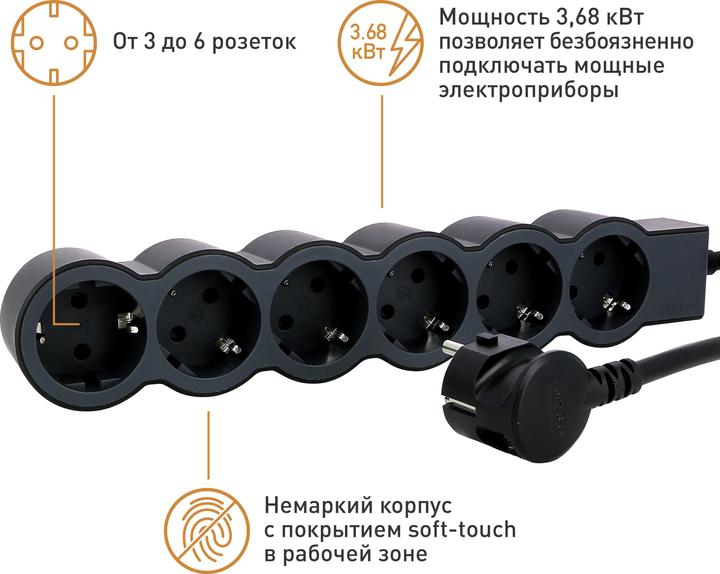 Actual product image Legrand Flat socket strip 6x socket, 1.5 metre cable Black 694558 (6 x, CEE7, 1.50 m)