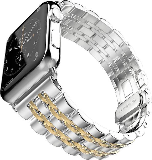 Produktbild Hermex Apple Watch 44mm / 42mm Luxus Edelstahl Armband Band SILBER GOLD (42 mm, 44 mm)