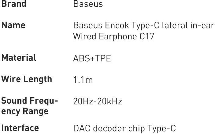 Valeurs nutritives et ingrédients Baseus Encok C17 (pas de réduction du bruit, Filaire)