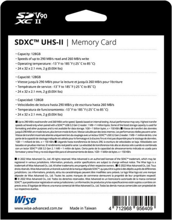 Produktbild Wise SDXC UHS-II V90 128GB (128 GB, SDXC, U3, UHS-II)