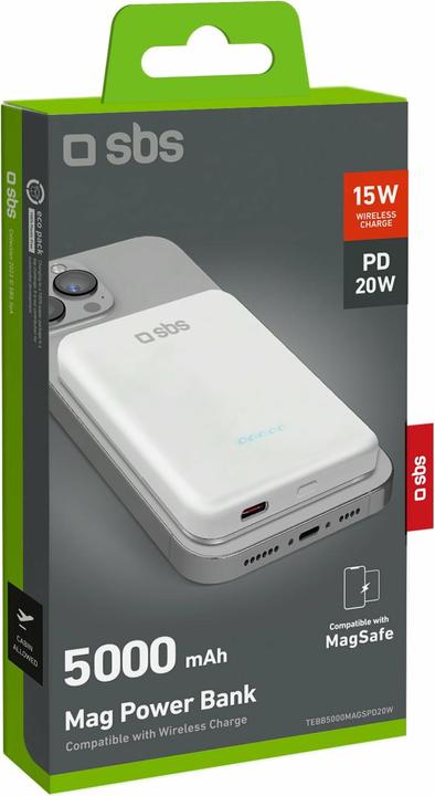 Actual product image SBS Powerbank 5,000mAh USB-C 20W/MagSafe white (5000 mAh, 20 W)