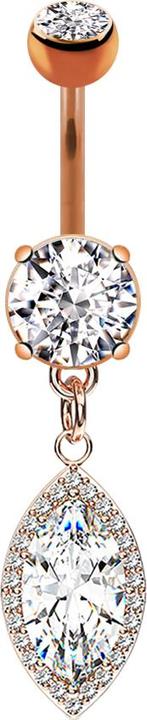 Star Piercing Banane rosegold mit Anhänger und Kristalltropfen (Messing, Chirurgenstahl 316L)