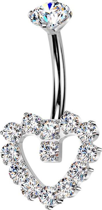 Actual product image Star Piercing Banane Innengewinde silber Kristall silber gefasst und Herz Kristalle silber (without brass, Titanium G23)