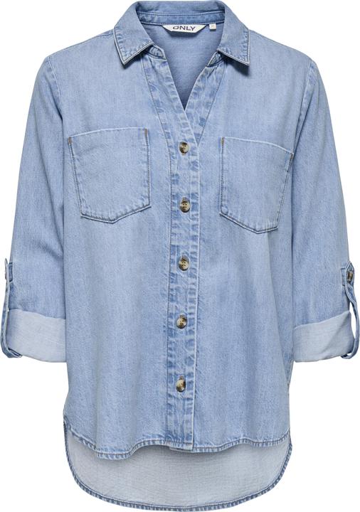 Only Normal geschnitten Hemdkragen Umgeschlagene Ärmelbündchen Jeanshemd Jeanshemd