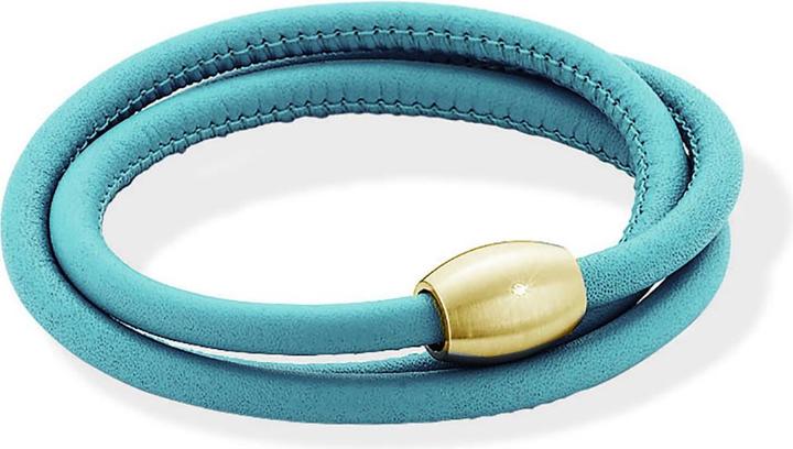 Xen Lederarmband Türkis mit Magnetverschluss 1 Brillant gelb vergoldet - Länge zur Wahl (65 cm, Leder und Edelstahl)