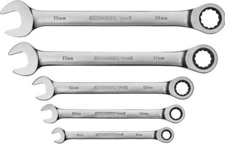 Immagine prodotto Gedore Red rosso R07105005 Set di chiavi combinate a cricchetto SW8-19 mm 5 pezzi (19 mm, 8 mm, 7 mm, 29 mm, 10 mm)