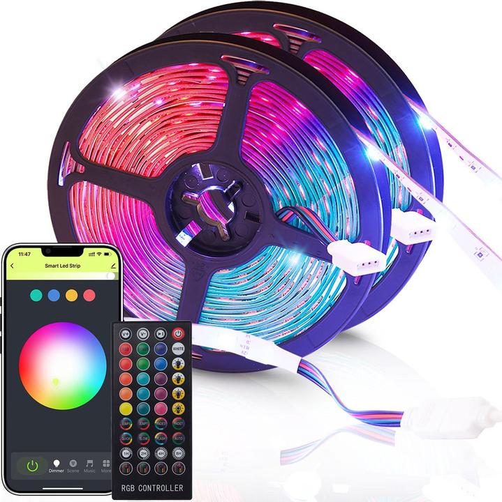 Casativo WLAN-RGB-LED Streifen mit App- und Sound-Steuerung, 10 m (RGB, 200 cm, Indoor)