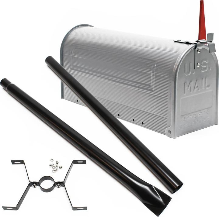 Produktbild Wiltec Set US Mailbox grau 180x220x480mm amerikanischer Briefkasten Ständer