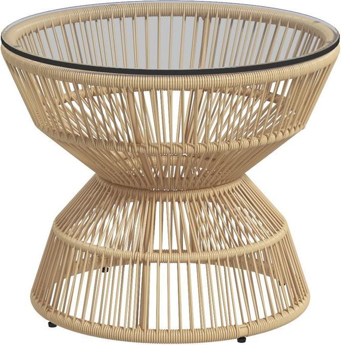 Produktbild Swisshandel24 Beistelltisch Rattan, Ø60 cm Couchtisch Gartentisch mit Tischplatte aus Hartglas, Balkontisch im Boh