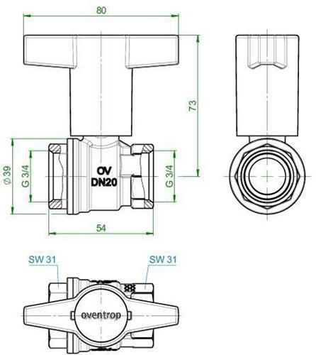 Produktbild Oventrop OV Knebelgriff-Kugelhahn Optibal PN 16, Messing DN 20, 3/4Zoll IG