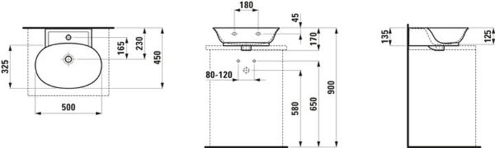Image du produit Laufen The New Classic lave-mains à poser, avec trop-plein, US. polie, sans trou pour robinet, 500x (1546 mm, 500 mm)