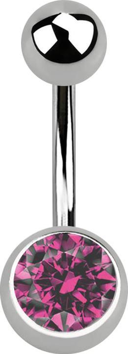 Star Piercing Banane silber mit Kugel und Kugel Kristall pink (Titan G23, ohne Messing)