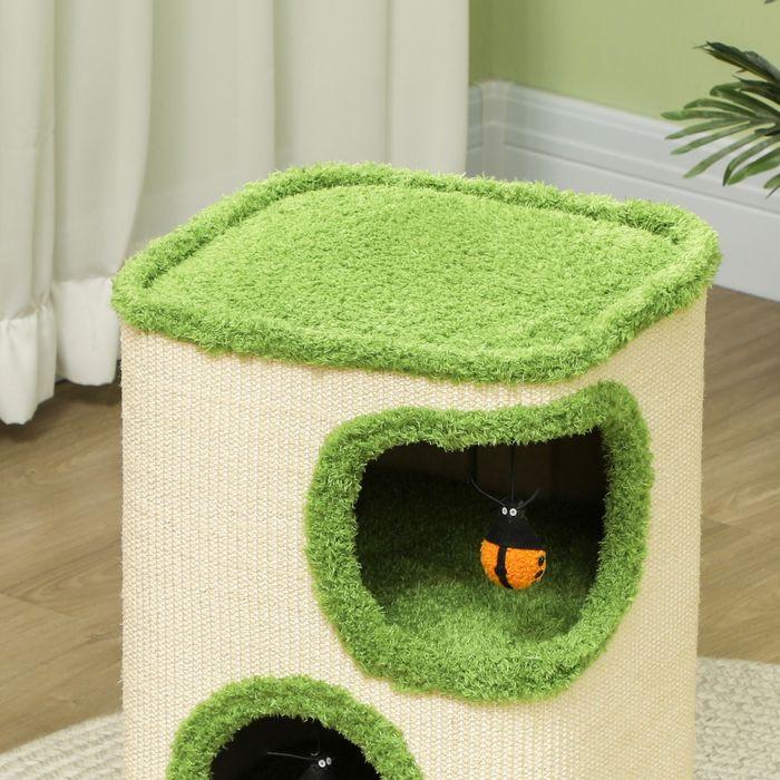 Produktbild Swisshandel24 Kratztonne, 52 cm hoch Katzentonne mit 2 Höhle, Kratzbaum für Katze bis 5 kg (52 cm, Grün+Cremeweiss)