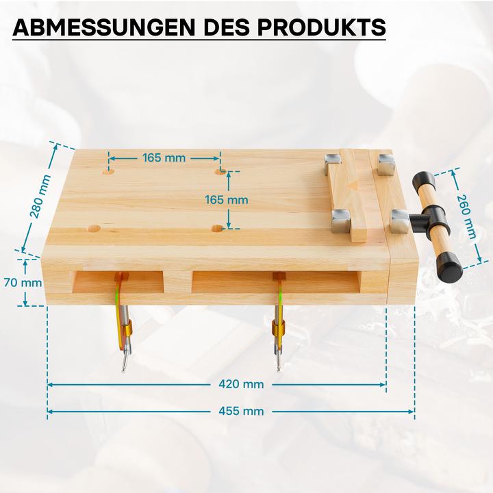 Actual product image Wiltec XPOtool Portable Workbench & Vice, Mobile Mini-bench, Made of Beech Wood for Clamping & Plan (28 cm, 45.50 cm)