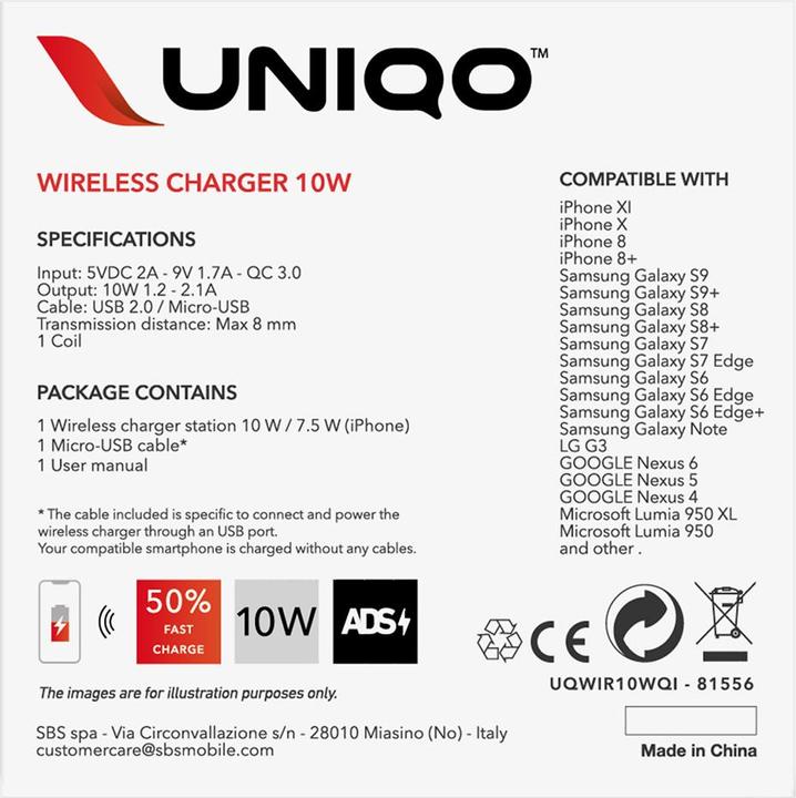 Actual product image SBS UQWIR10WQI 10W Quick Charge 3.0 Wireless Charger - Black (10 W)