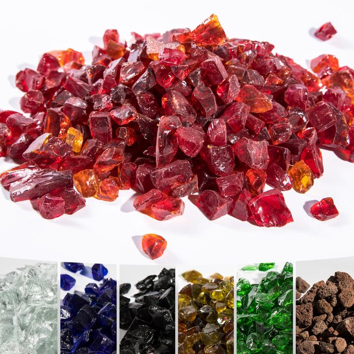 Produktbild Teamson Lavasteine 4kg Rot  Feuerfestes Glas für sichere Gas-Feuerstellen im Garten