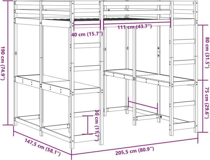 Actual product image VidaXL Loft bed with desk & ladder (140 x 200)