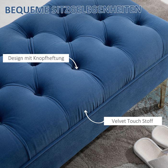 Produktbild Swisshandel24 Sitzbank, Bettbank, Schuhbank mit erhöhten Beine, Schlafzimmer, Samt Blau 118 x 45 x 42 cm (118 cm)