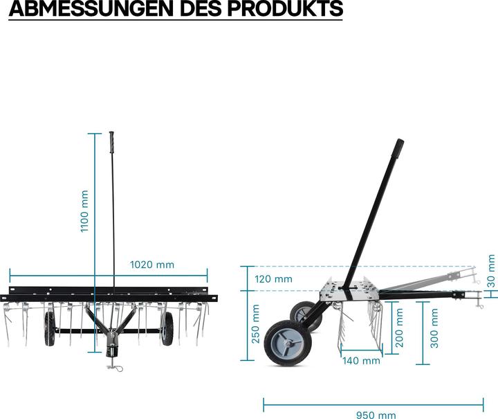 Produktbild Wiltec Vertikutierer 100cm für Aufsitzmäher Rasenlüfter Rasenpflege Rasentraktor