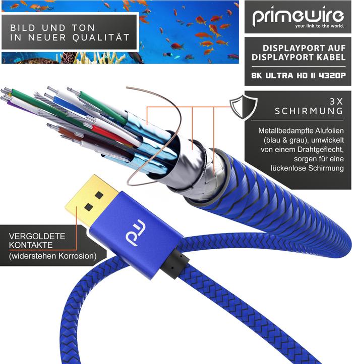 Actual product image Primewire DisplayPort Cable, 8K Premium DP 1.4 Monitor Cable, 8k 7680x4320 @ 60 Hz / 4k 3840 x 2160 120Hz (1 m, DisplayPort)