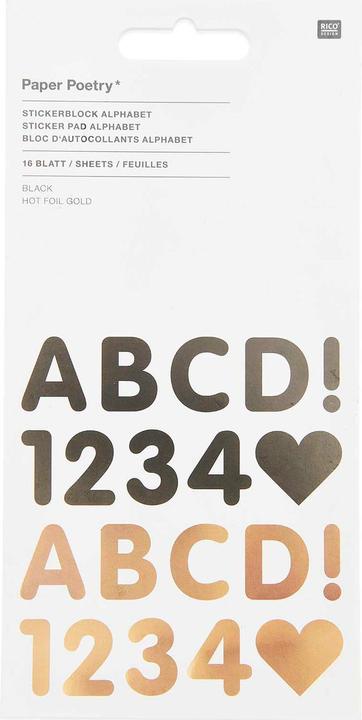 Image du produit Rico Design Bloc d'autocollants "Alphabet", noir/or