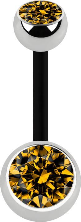 Star Piercing Banane schwarz mit zwei Kugeln silber Kristall topaz (Chirurgenstahl 316L, ohne Messing, Bioflex)