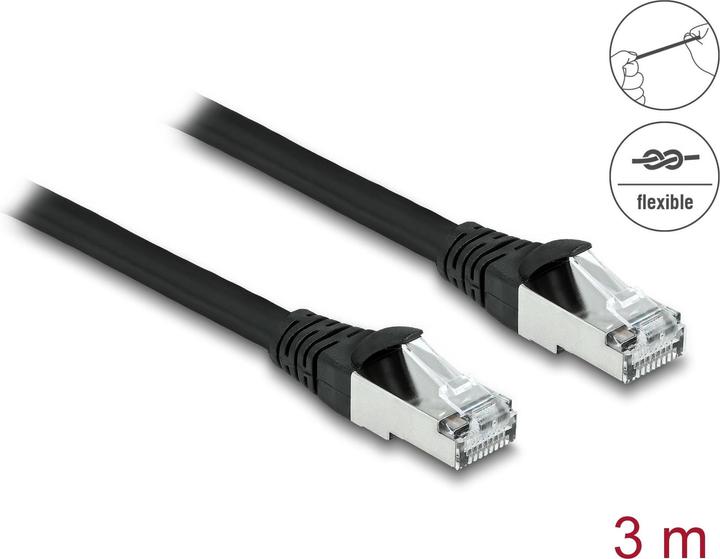 Produktbild Delock RJ45 Netzwerkkabel Cat.6A S/FTP PUR Outdoor 3 m schwarz (S/FTP, CAT6a, 3 m)