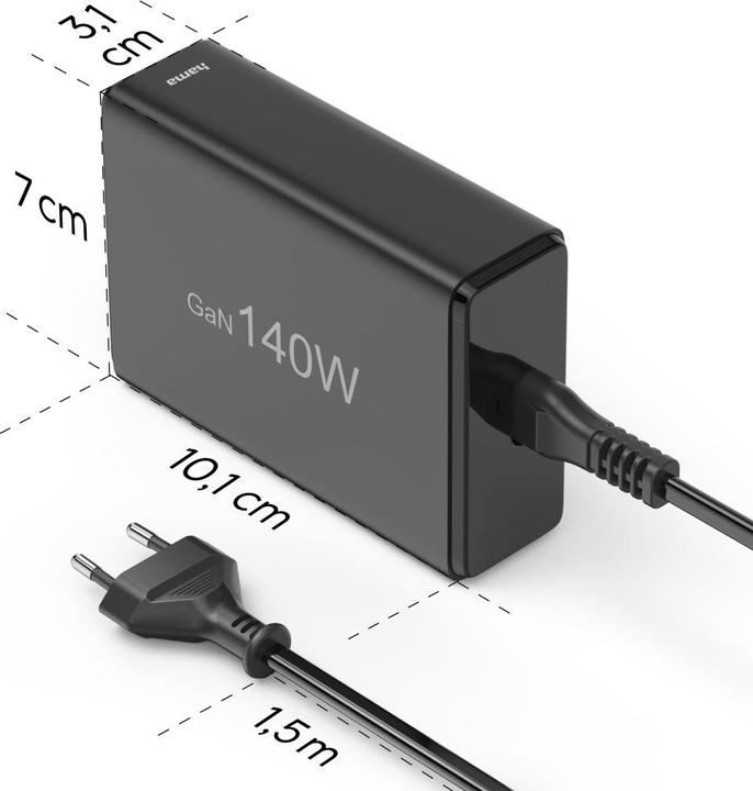 Immagine prodotto Hama Stazione di ricarica 5 porte, GaN, caricatore rapido, 3xUSB-C, 2xUSB-A, PD, 140 W, SW (140 W)