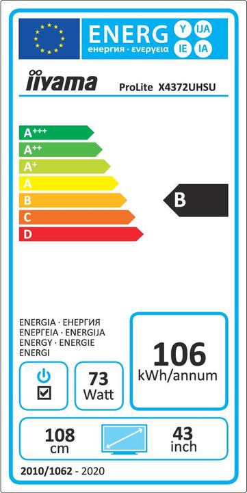 Energie-Label iiyama ProLite X4372UHSU-B1 (3840 x 2160 Pixel, 42.52")