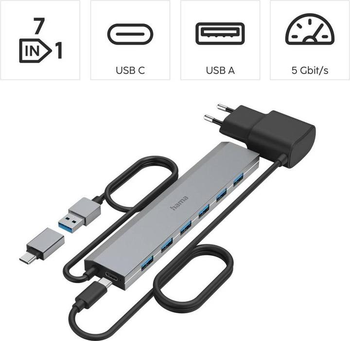 Produktbild Hama 7 Port USB-Hub (USB-A, 7 Ports)