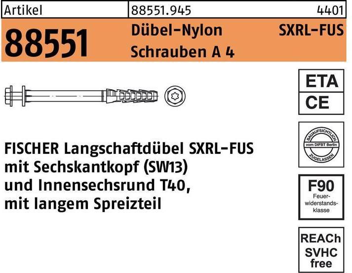 Immagine prodotto Fischer Tassello ad albero lungo R 88551 SXRL 10 x200 FUS Viti A 4/Tassello Nylon (50 pz.)
