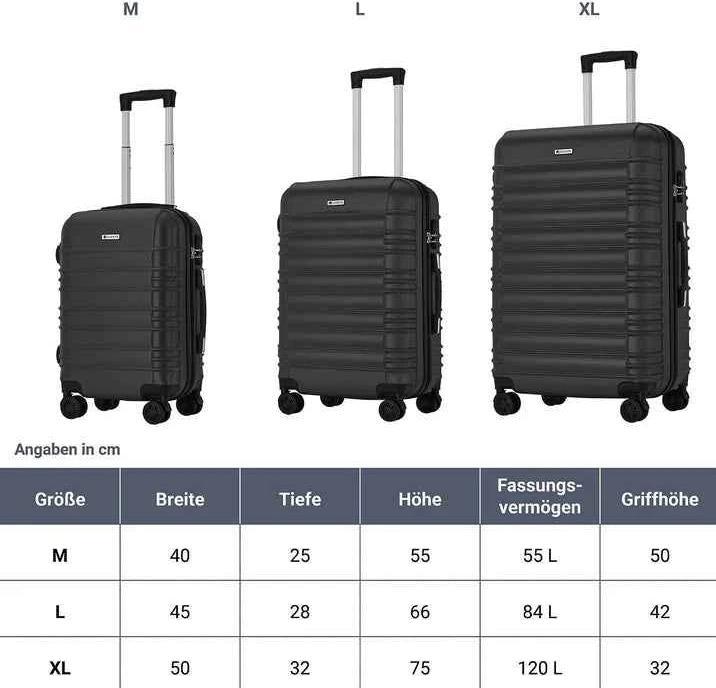 Produktbild Juskys 3-teiliges Hartschalenkoffer-Set mit 360° Rollen (120 l, M (50 - 90l), XL (ab 115l))