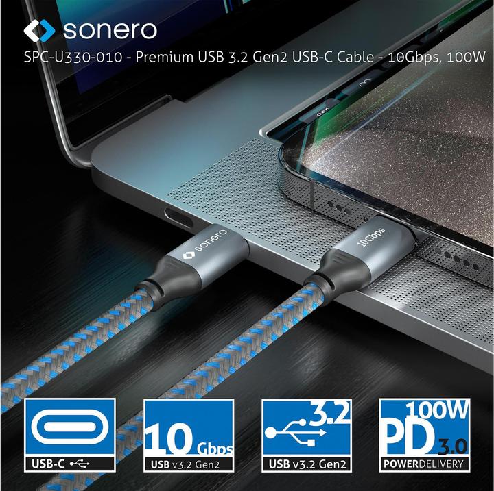 Actual product image Sonero USB cable USB C - USB C 1 m (1 m, USB 3.2 Gen 2)