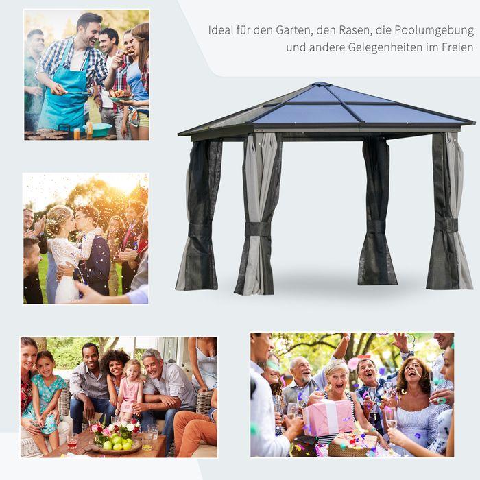 Produktbild Swisshandel24 Luxus Pavillon Gartenpavillon Alu mit lichtdurchlässigem PC Dach Braun+Beige 300 x 360 x 265 cm (360 cm, 300 cm)