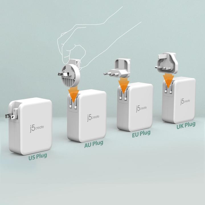 Actual product image j5Create JUP43130F-FN Chargeur 130 W GaN USB-C® 4 ports - UE, Intérieure, USB, Gris, Blanc (130 W)
