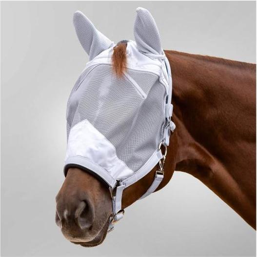 Waldhausen Premium Fliegenmaske mit Halfter für Pferde Silber Shetty