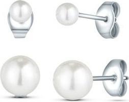Immagine prodotto Vuch Set di orecchini di perle in acciaio e argento Kruwen - 2 paia di orecchini