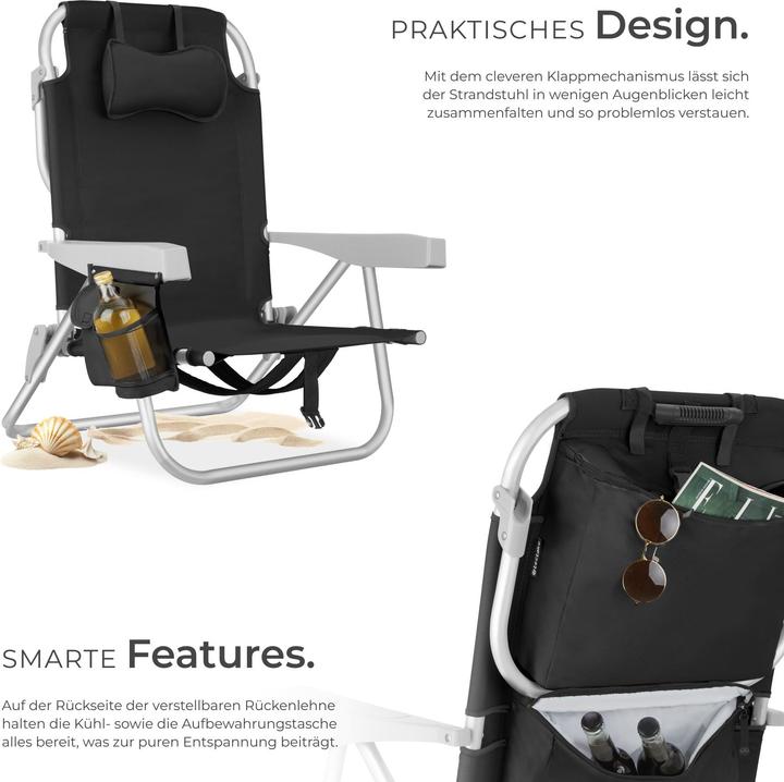 Image du produit tectake chaise de plage Coral, pliable avec fonction sac à dos