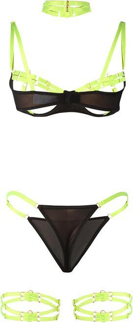 Actual product image Subblime - 955274 bra set with necklace and leg details fluorescent green S/M (S, M)