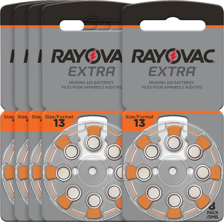 Immagine prodotto Rayovac Set di 5 batterie per apparecchi acustici tipo 13, arancione, Zn/aria 1,45 volt 290 mAh, confezione (5 pz., 13, 310 mAh)