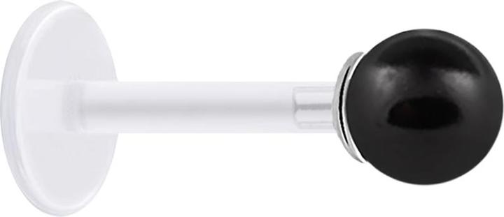 Star Piercing Micro Labret transparent mit Perle Kugel schwarz (ohne Messing, 925 Sterlingsilber, Bioflex)