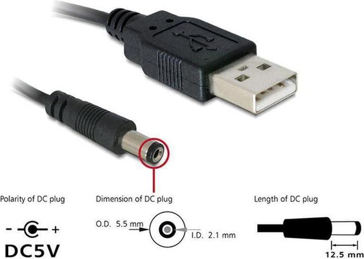 Actual product image Delock USB2.0 A-5VOLT 2.1mm (1 m, USB 2.0)