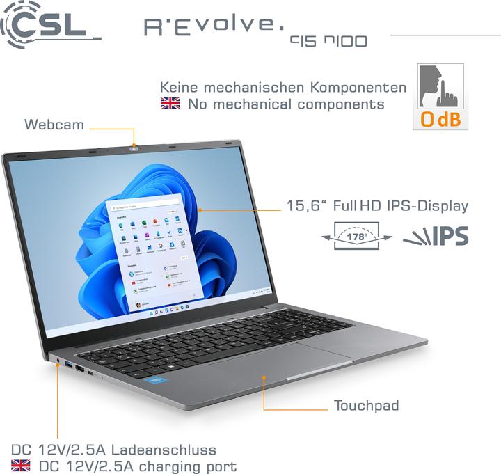 Produktbild CSL Notebook R'Evolve C15 v4 32GB 1000GB Windows 11 Home (15.60", Intel N100, 32 GB, 1000 GB, DE)