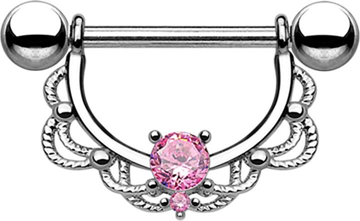 Star Piercing Barbell Halbkranz silber mit Kristall pink (Chirurgenstahl 316L, ohne Messing)