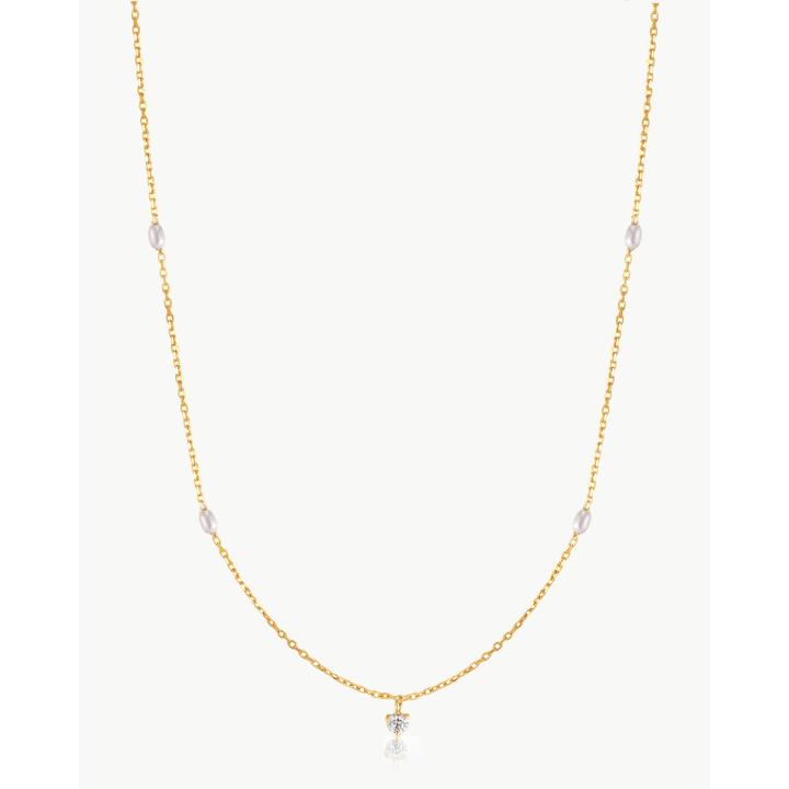 Immagine prodotto Ania Haie Collana con perle e zaffiri bianchi in oro 14 carati (585 oro giallo, 40 - 45 cm)