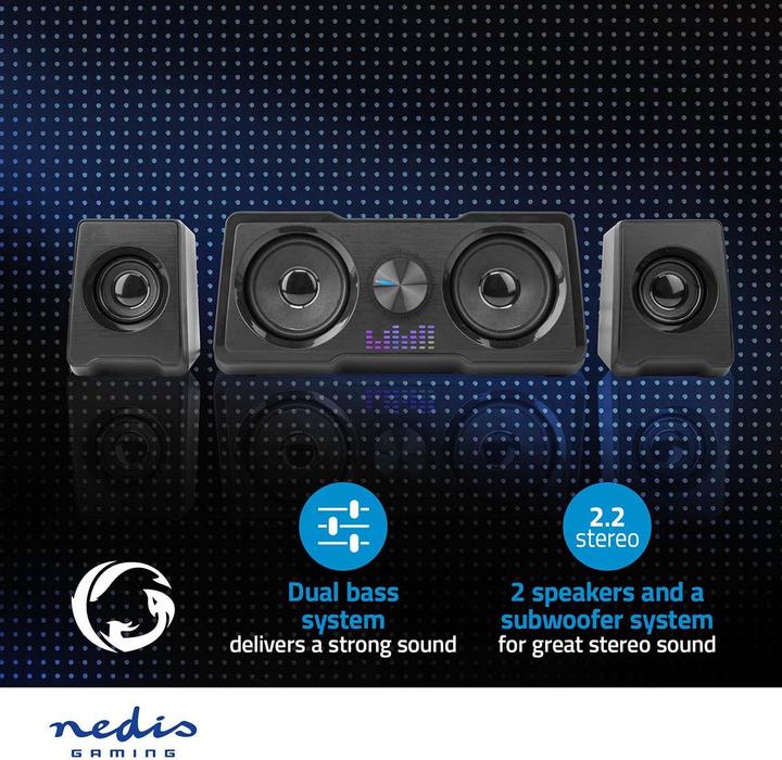 Actual product image Nedis Gaming Speaker | Speaker Channels: 2.2 | Power Supply via USB | 3.5 mm Plug | 48