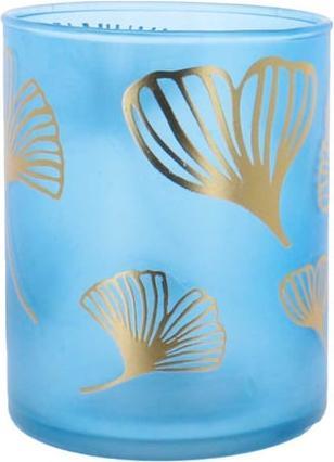 MICA Living Windlicht - Gingkoblätter - blau/gold - ca. 8,5 x 10 cm