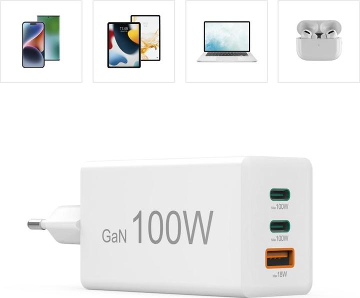 Produktbild Hama Schnellladegerät GaN, 2x USB-C PD, 1x USB-A Q (100 W)