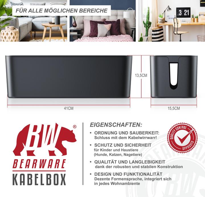 Produktbild Bearware 2x Kabelbox, Kabelkasten mit Gummifüssen, Kabelmanagement, Kabelordner, Ladebox, Kabel Organisator